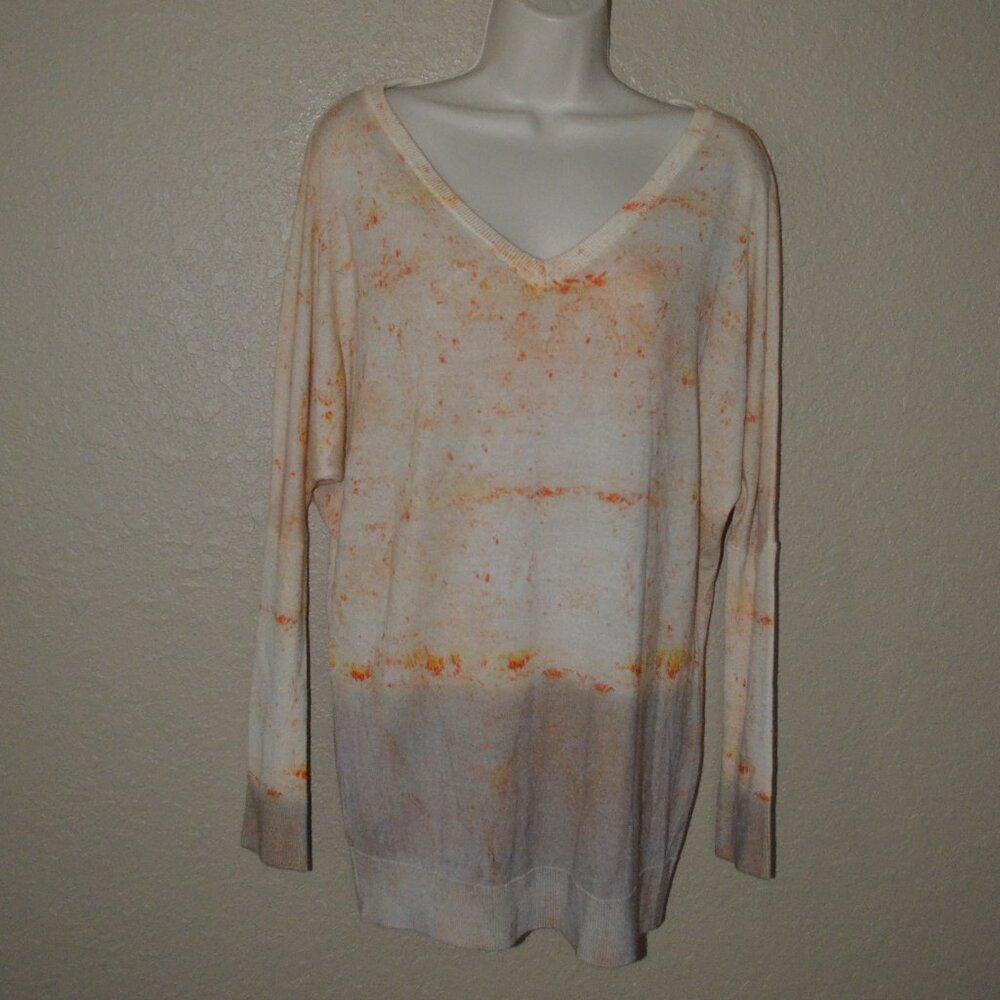 Sz S/M Printed Artworks V-Neck Cashmere Blend Sweater